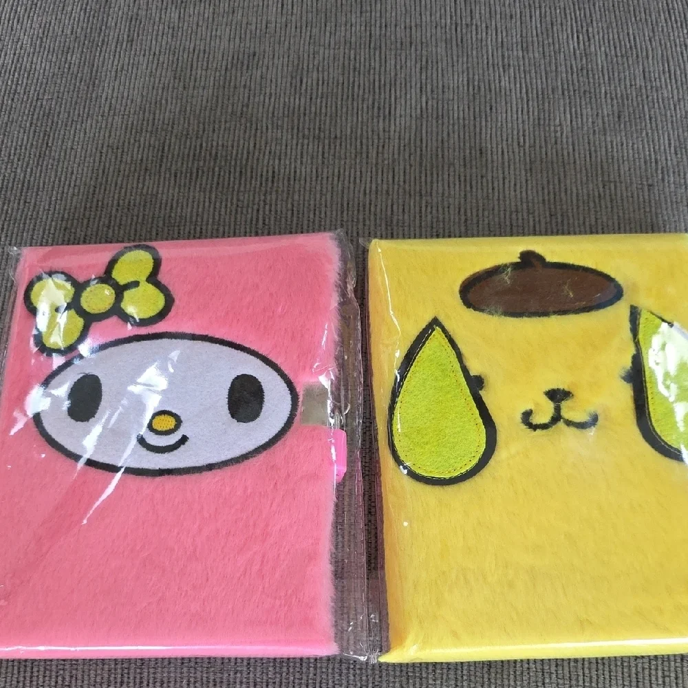 My Melody And Pompompurin Set Of Fuzzy Diaries, 64 Pages Each, New.